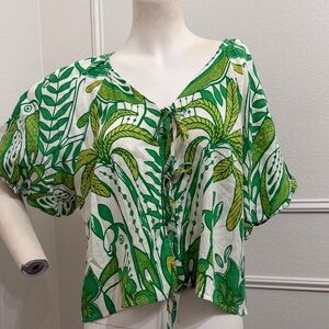 Rachel Zoe Green and White crop Tropical Blouse, Large